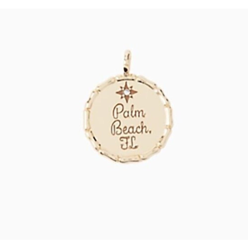 Lilly Pulitzer Palm Beach Florida Location Gold Charm Bracelet Necklace Pendant